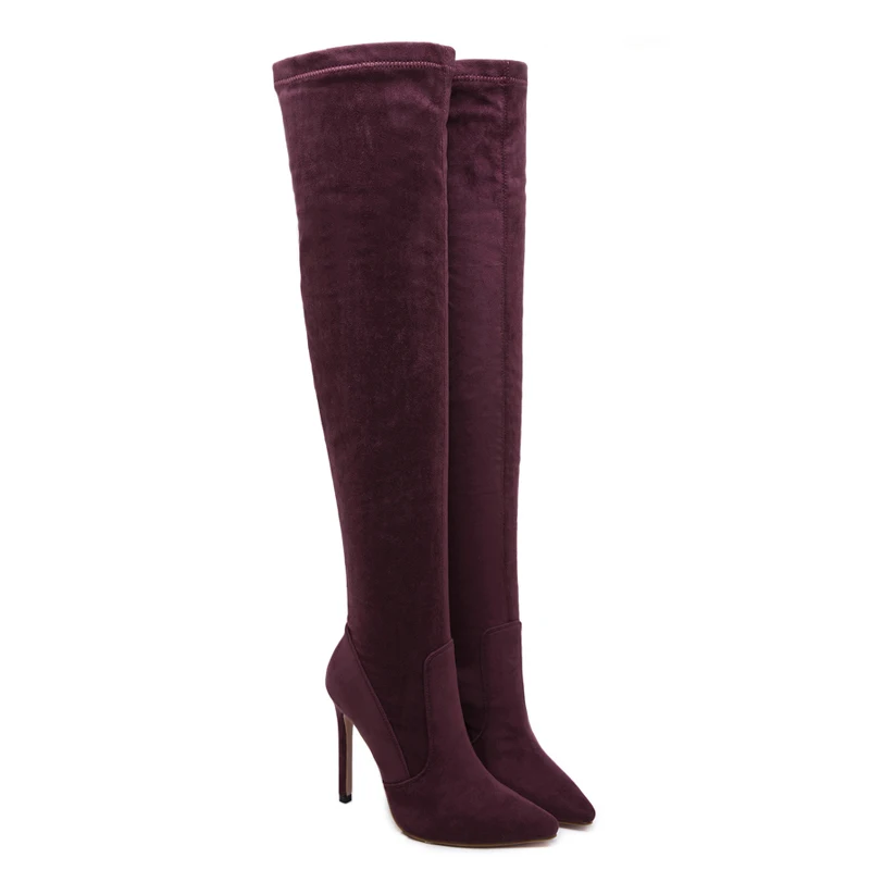 sexy boots Women Thigh High Boots Fashion Suede Leather Heels red long Female Over The Knee Shoes LJA906 |
