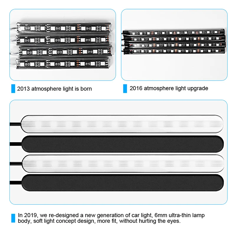 Car LED Atmosphere Light Foot RGB Music Voice Control APP USB Cigarette Lighter Remote Interior Decorative Lamp | Автомобили и