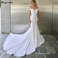 magic awn simple off the shoulder mermaid wedding dresses satin flowers appliques country wedding party dress robe de mariage