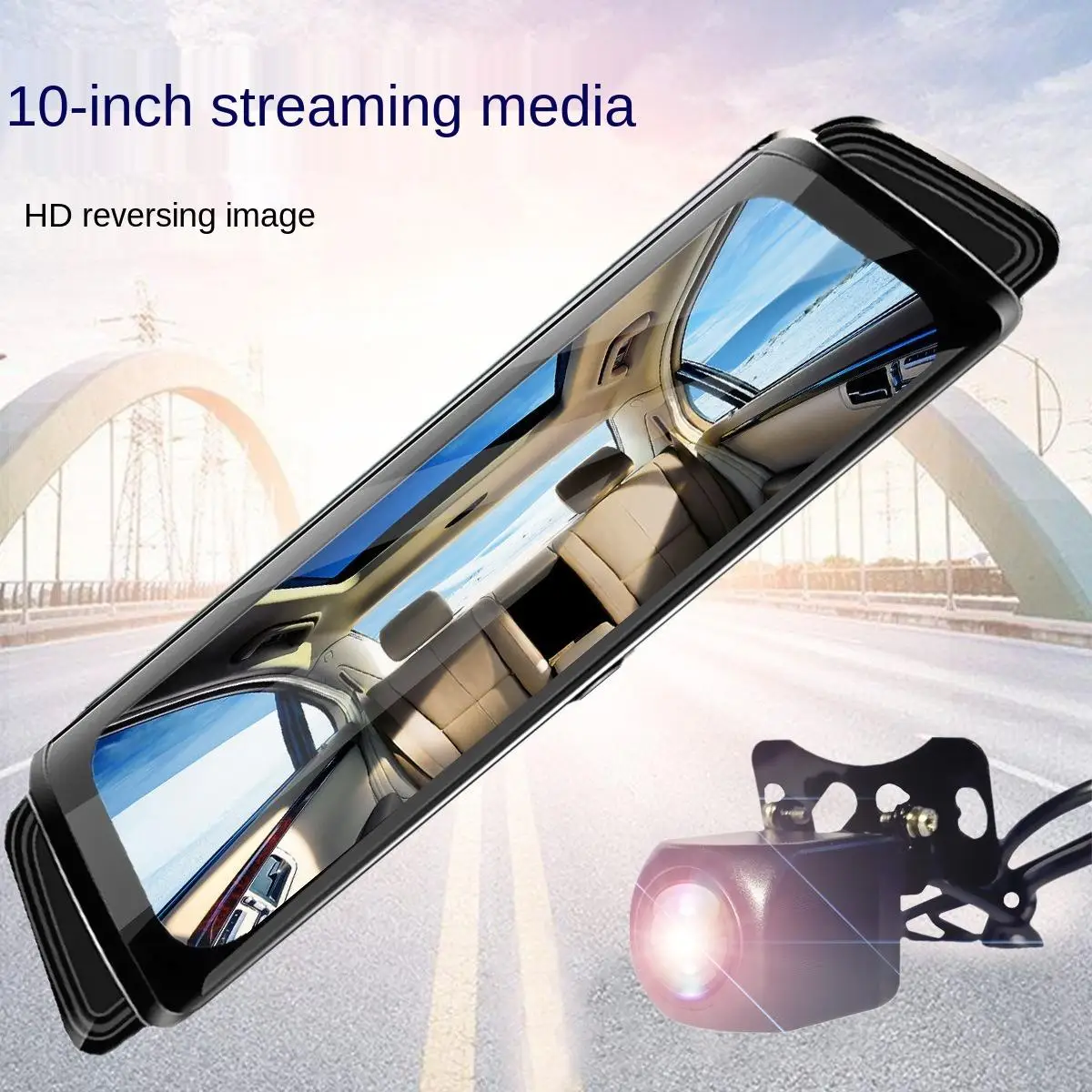 

Car Recorder 10 Inch Streaming Media Rearview Mirror 1080P High Definition Night Vision Dual Lens Full Screen Reversing Image