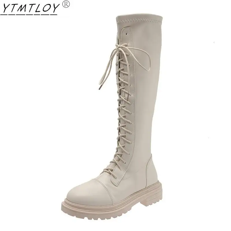 

Модные привлекательные черно-коричневые сапоги до колена, однотонные повседневные женские сапоги из искусственной кожи с круглым носком н...