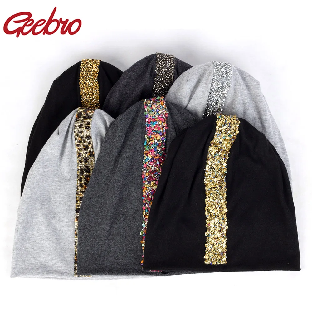 Женские шапки бини Geebro цветные стразы с лентами для осени