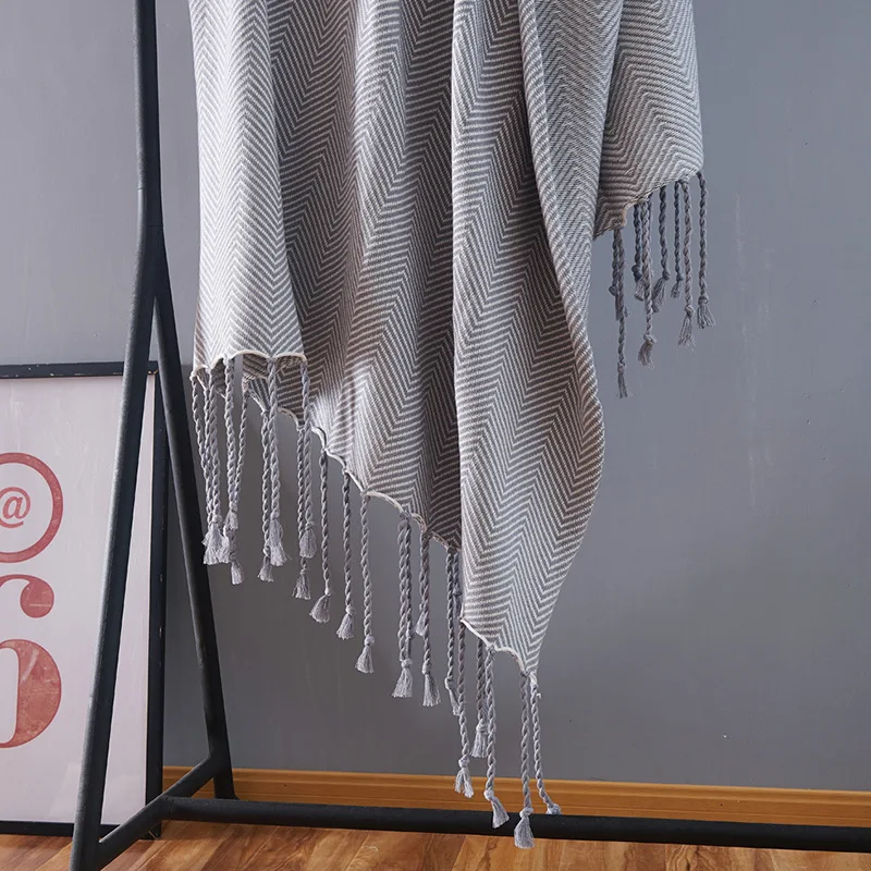

Bubble Kiss Nordic Style Blanket Simple Stripe Pattern Home Decorative Throw Blanket Hand Knitted Tassel Design Sofa Blanket