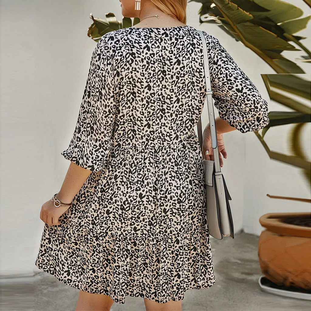 Женское платье с леопардовым принтом JAYCOSIN повседневное свободное до колена