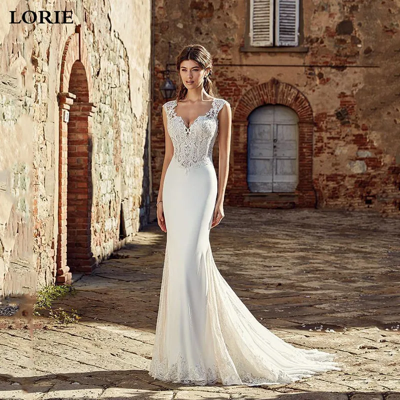 

Свадебные платья с юбкой-годе LORIE 2019, романтичное кружевное платье с аппликацией и пуговицами