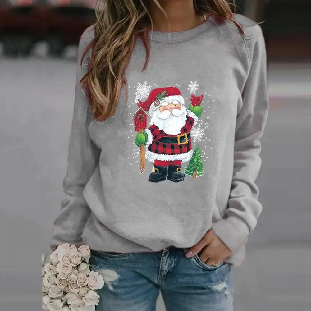 

O-Neck Pullover Sweatshirt Long Sleeve Xmas Pullover Sweatshirt Autumn Winter Santa Claus Print Xmas Pullover Streetwear
