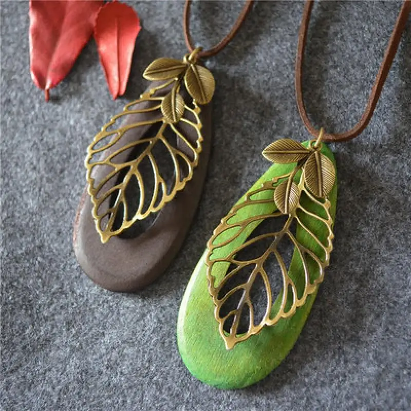 Vintage Leaf Woman Statement Necklaces &amp Pendants Long Necklace Wood Jewelry Collier Collares Women | Украшения и аксессуары