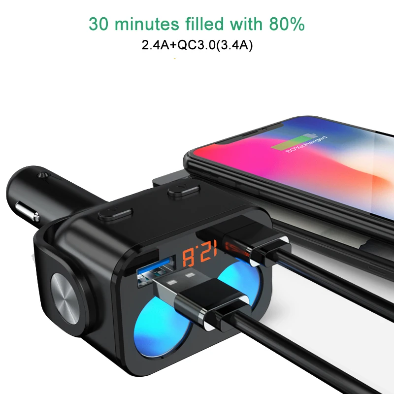 Новинка 2019 QC3.0 + 2.4A двойной USB адаптер для розетки 90 Вт Светодиодный монитор