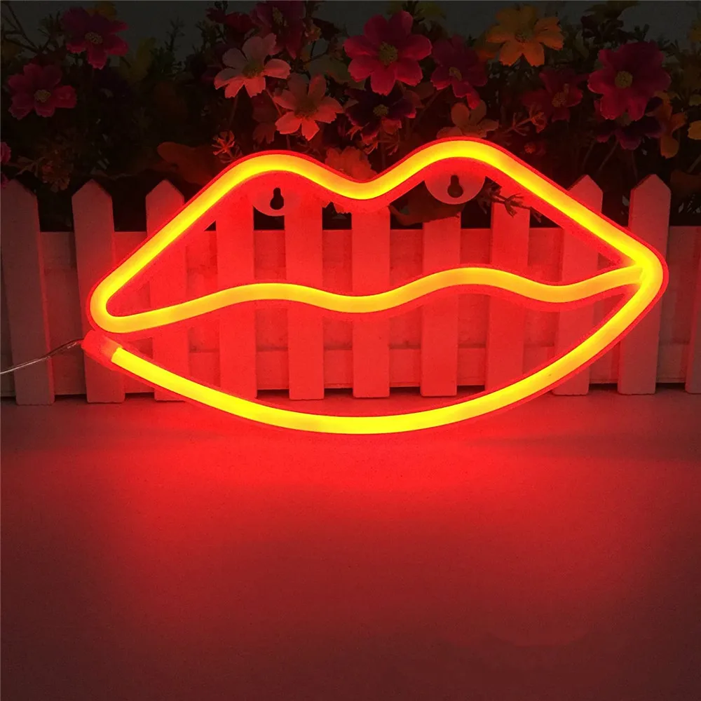 

USB or AA Battery Powered LED Neon Sign Night Lights Lips Unique Design Soft Light Wall Lamp for Xmas Wedding Party Kids Room