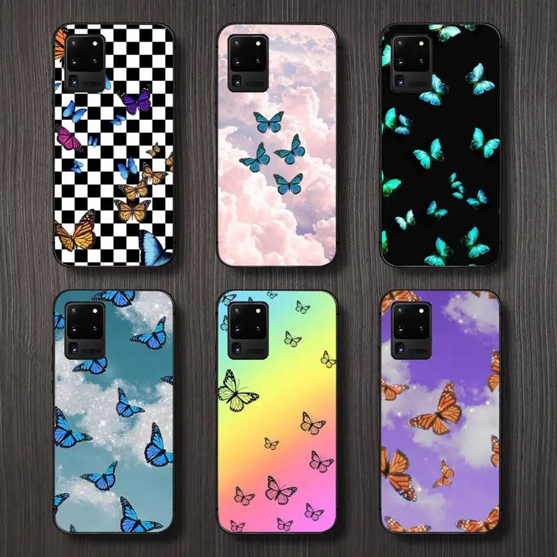 

Checks Blue Butterfly animal Phone Case For Samsung galaxy A S note 10 7 8 9 20 30 31 40 50 51 70 71 21 s ultra plus
