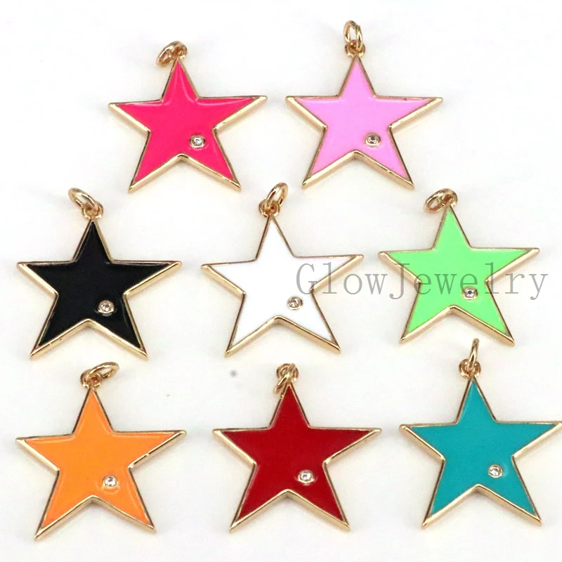 

10Pcs,Rainbow Enamel Star Charms Pendant for Necklace Earring Red Pink White Black Green Blue Charm Component Gold Plated