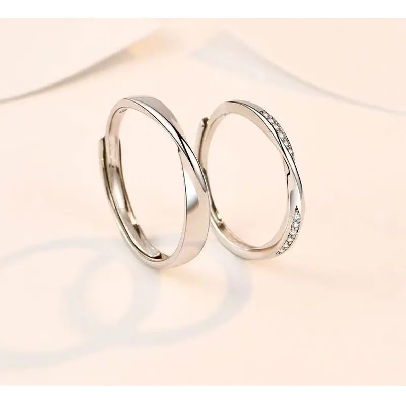

2021 romantic fashion silver ring men and women couple opening ring zircon carat diamond ring proposal confession gift jewelry