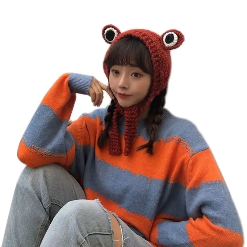 Cute Frog Eye Weave Knit Skullies Beanie Hat Solid Color Winter Warm Earflap Cap | Аксессуары для одежды