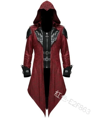 Стимпанк готический смокинг плащ отложной воротник с капюшоном кожа куртка вида