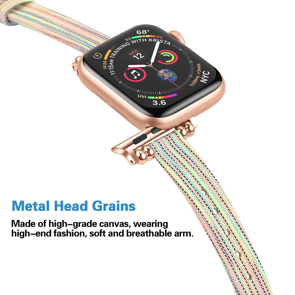 Холщовый браслет с металлической головкой для Apple Watch 1 2 3 38 40 мм тонкий ремешок iWatch
