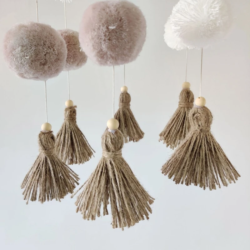 

GXMB Nordic Baby Crib Wooden Mobile Rattle Colorful Pom Pom Plush Ball Tassels Wind Chimes Hanging Toy Nursery Room Decor