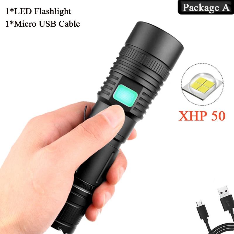 Package A 7000LMs XHP70.2 супер Мощная Вспышка светильник XHP50 USB зум светодиодный фонарь Лампа тактическая охотничья светильник 18650 26650 Отдых на природе - Испускаемый цвет: Package A
