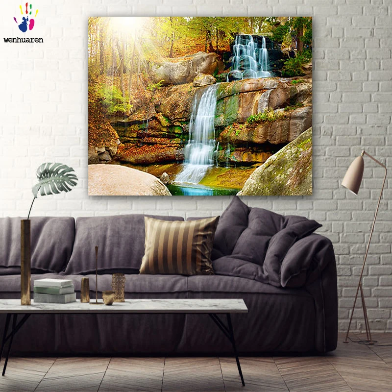 DIY картинки для раскраски по номерам с цветами водопад на солнце картина