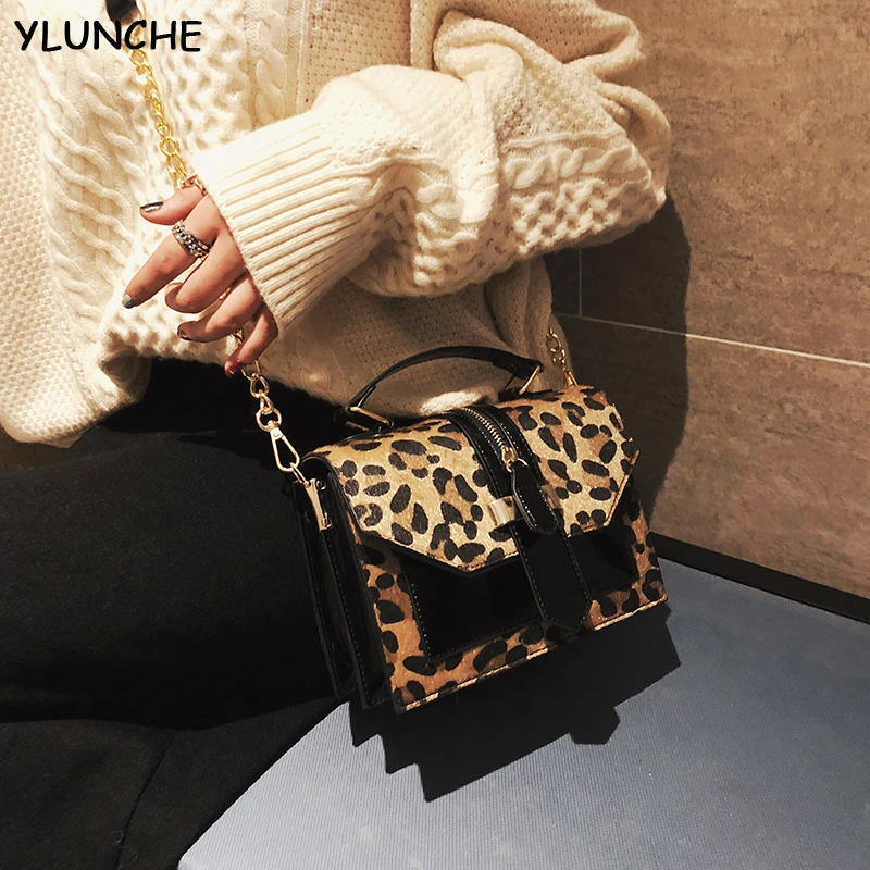 Женские леопардовые сумки через плечо из искусственной кожи однотонные черные и