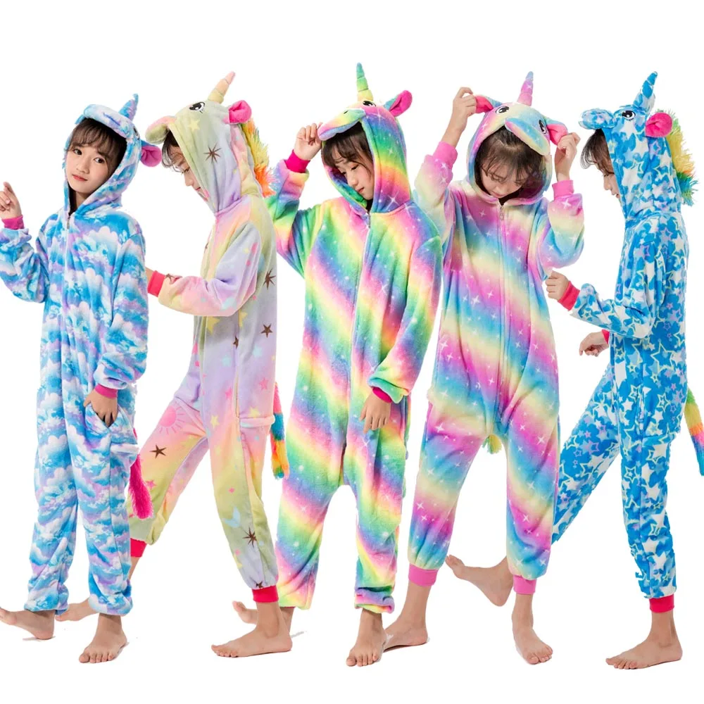 

2021 New Kigurumi Stitch Children Winter Sleepwear Kids Unicorn Panda Pajama Sets Baby Girls Boys Onesies for 4 6 8 10 12 Years