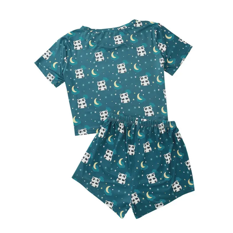 

Women Panda Print Short Sleeve Outfits Casual T-shirt + Shorts Set Lounge Wear