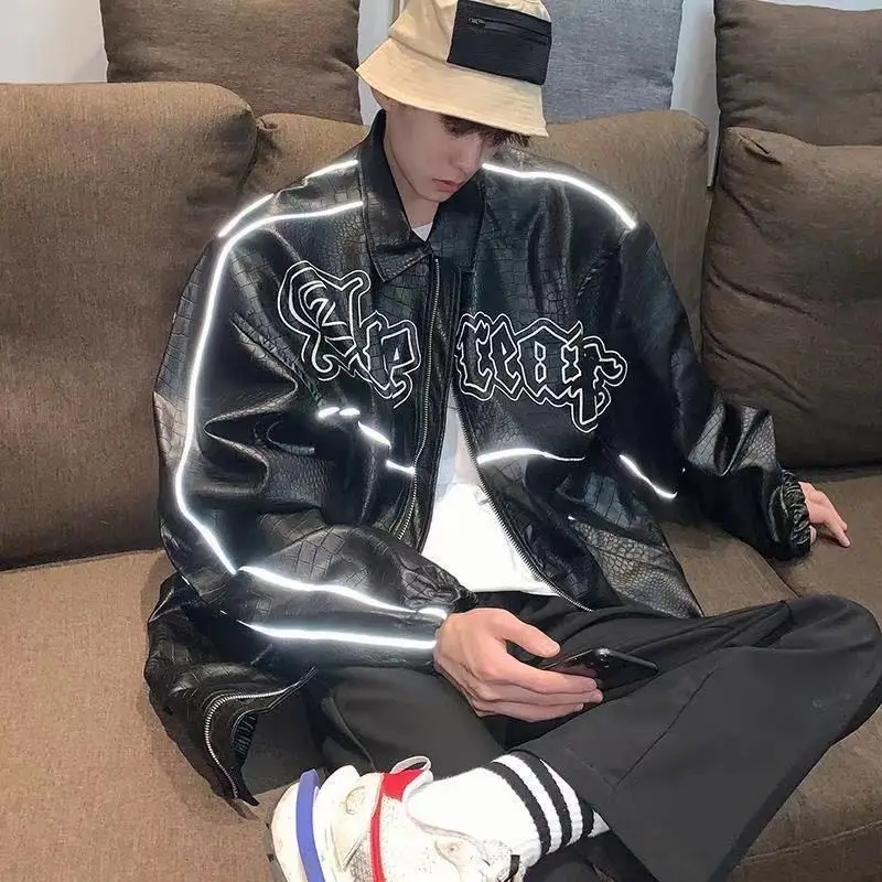 Куртка мужская из искусственной кожи бейсбольная форма в стиле оверсайз уличная