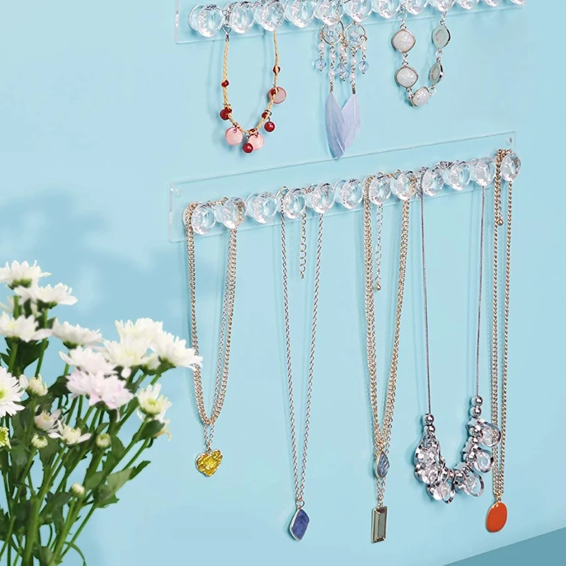 

2x Acrylic Necklace Hanger Holder Wall Mounted Jewelry Organizer 12 Diamond Hook