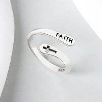 fashion simple geometric cross opening ring classic men women religious faith silver color ring creative christian jewelry gift