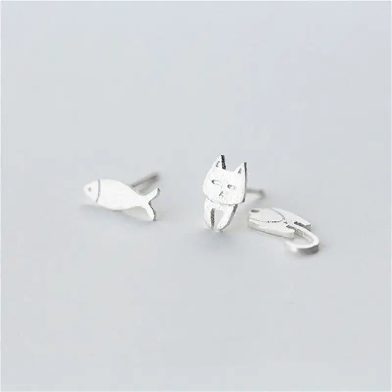 Новый дизайн серьги-гвоздики для женщин девушек 925 пробы серебро кошка рыба