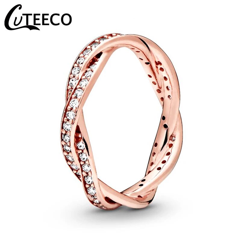 CUTEECOFashion женские циркониевые Кольца из розового золота свадебные кольца