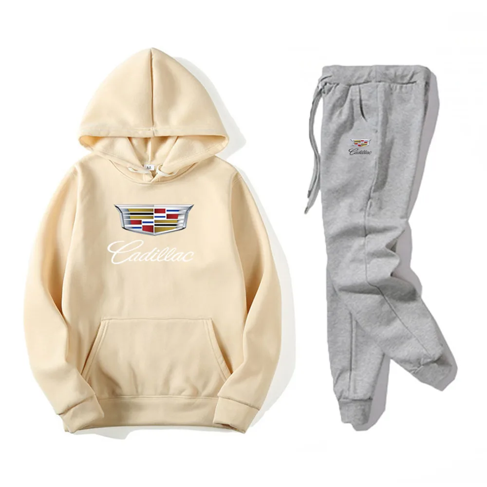 

man Sets Tracksuit Men woman Hooded Sweatshirt+pants Pullover CADILLAS logo Print Hoodie Sportwear Suit Casual Mens Clothes