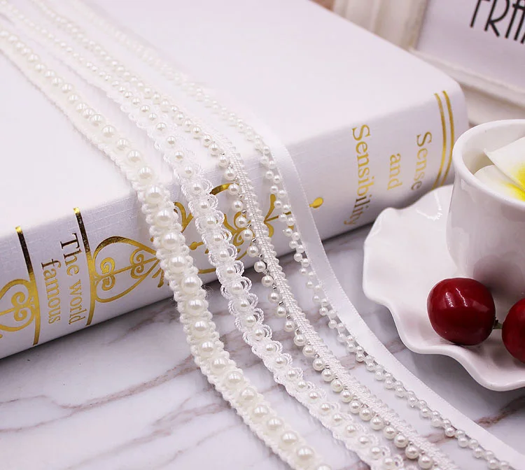 5 ярдов белая жемчужная отделка из бисера кружевная лента для платья ткань сделай