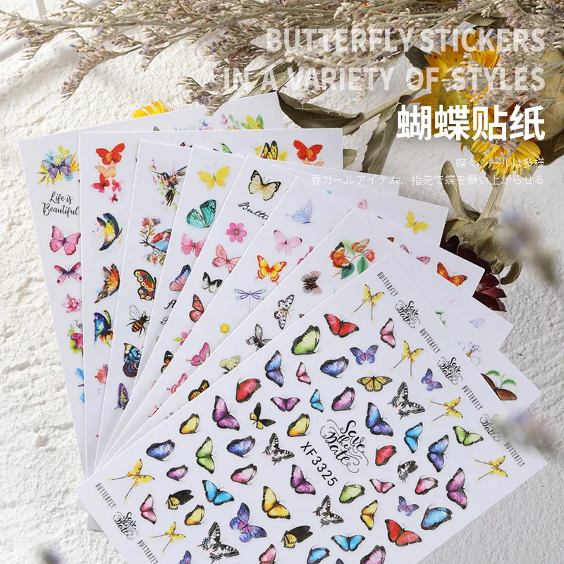 

DIY Nail Sticker Back Glue Manicure Sticker on Nail Design Decoration Adhesive Colorful Cute 3D Butterfly Nail Art Sticker Decal