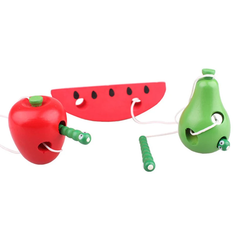 Детские деревянные игрушки Монтессори мышь нить сыр шнуровка резьба фрукты