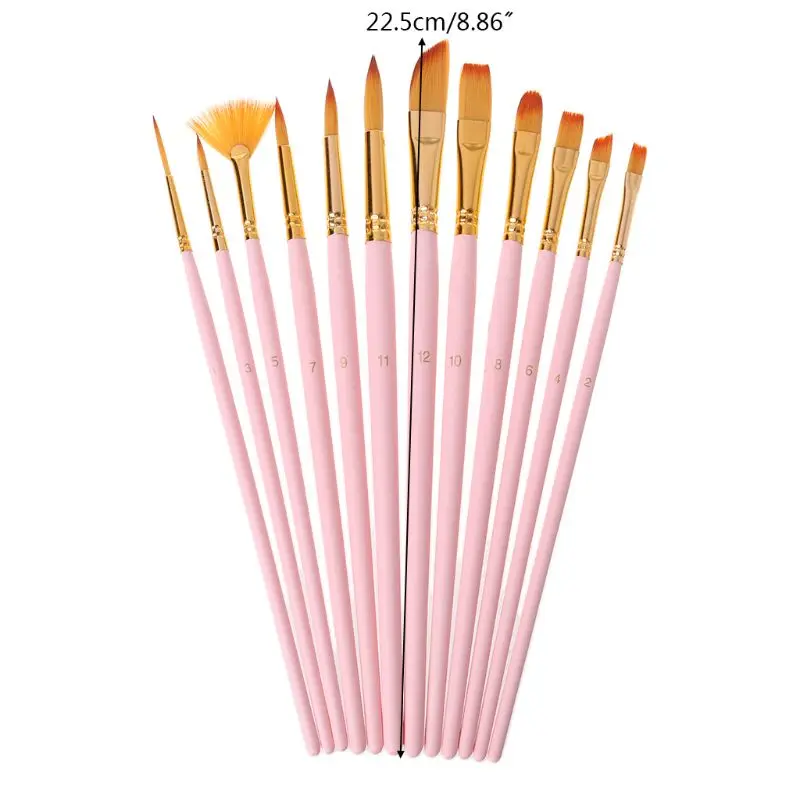 

G92E 12pcs Paint Brushes Fine Nylon Hair Round Filbert Angel Flat Paintbrushes Tools