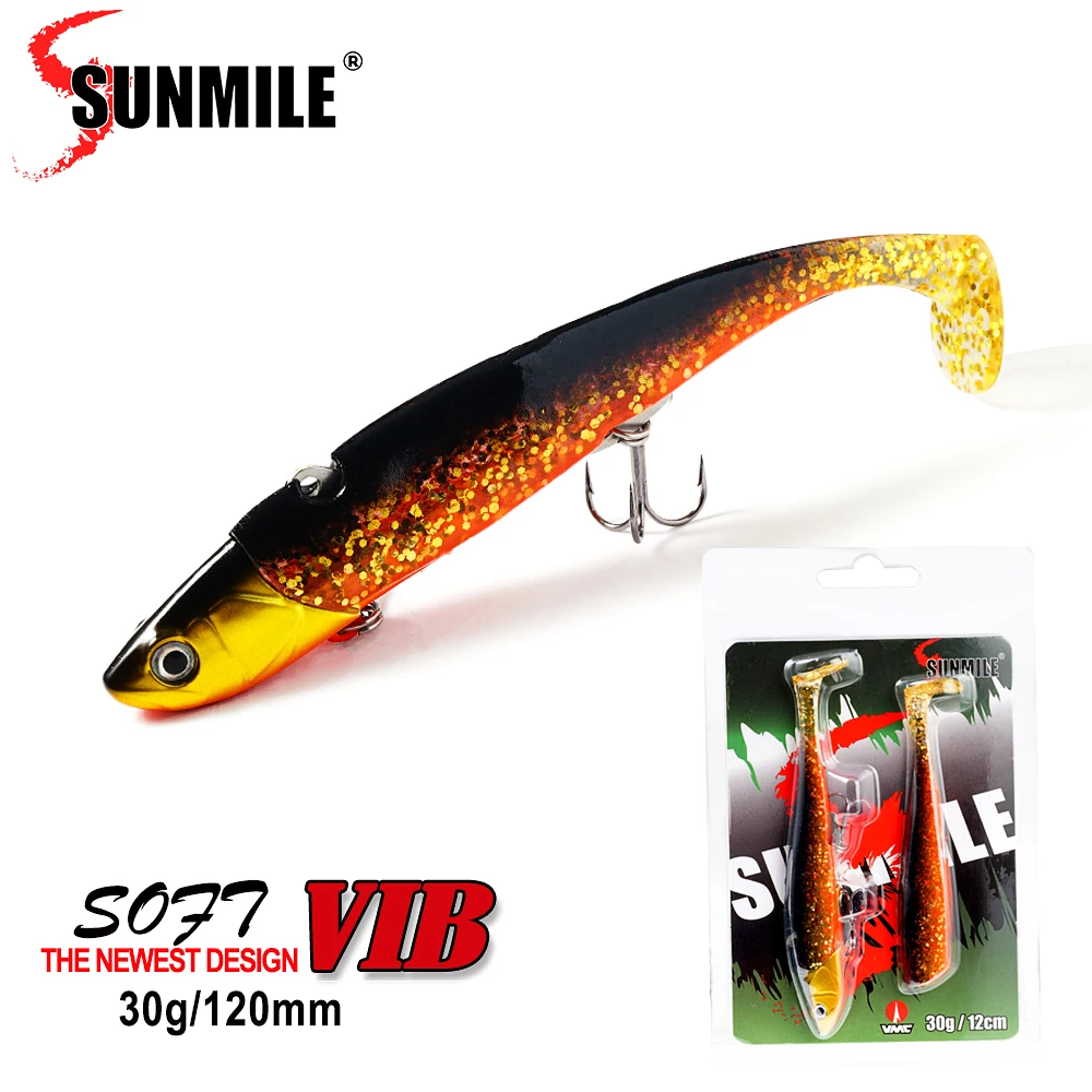 SUNMILE  Fishing Soft Lure 12cm/30g VIB VMC Hook Soft Baits Sinking Fishing Jig Head Wobbler Lure Easy Shiner Shads Bass Lure