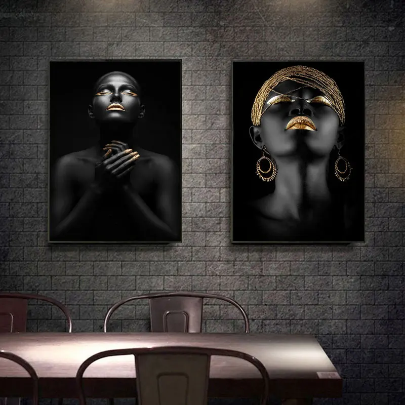 Современное настенное искусство золотые и черные африканские обнаженные