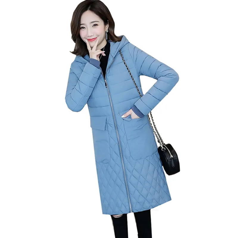 

2021 New Plus size Parkas Women Hooded Winter Jacket Slim Down cotton Large Pocket Long Coat Solid Casual Female Warm Outwear