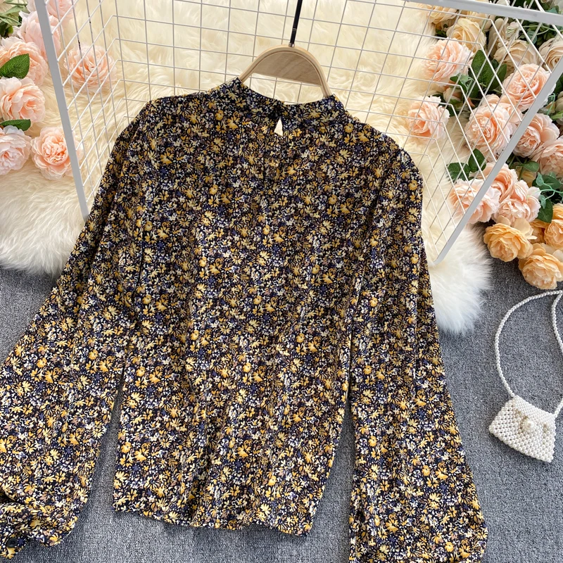 

Women Design Bohemian Floral Blouse Retro Puff Sleeve O Neck Ruffles Tops Korean Chic Casual Loose Print Blouses