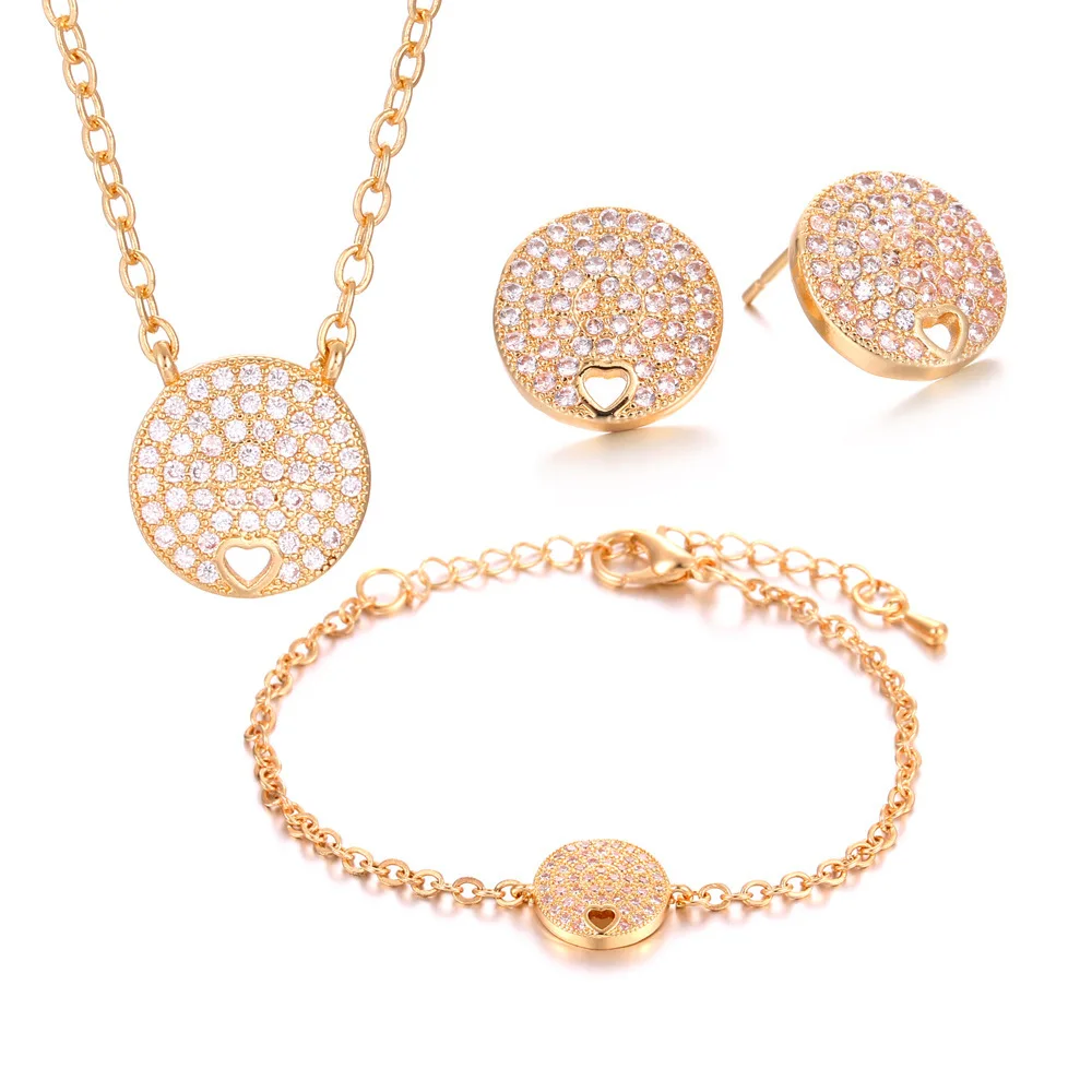 Модные золотые ювелирные изделия набор Циркон Любовь круг серьги ожерелье кулон