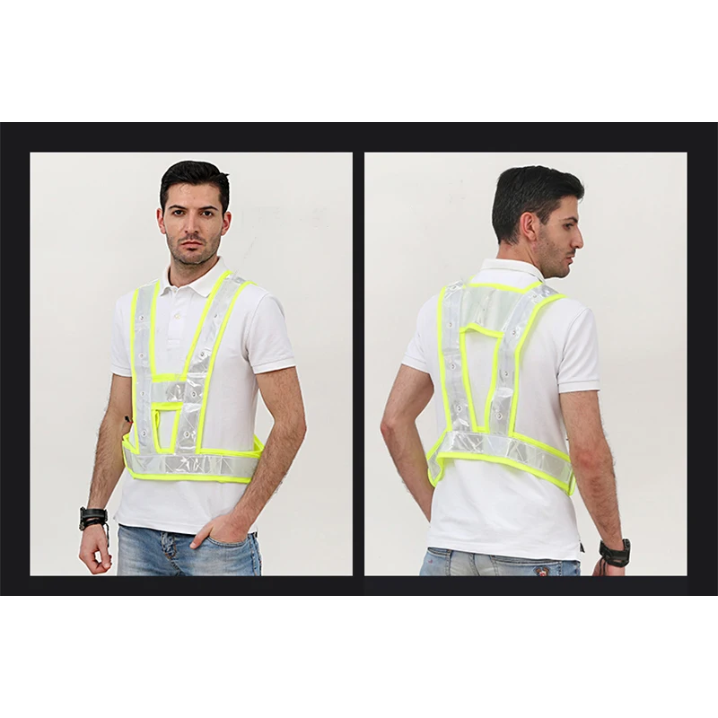 

Adult V-Shaped LED Light Reflective Vest Construction Sanitation Reflective Clothing Night Riding Reflective Safety Strap Vest