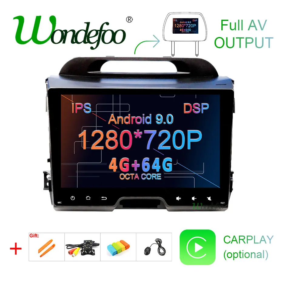 " 4G 64G Android 9,0 DSP ips AV выход автомобильный dvd-плеер для KIA sportage 2011- gps экран Навигация стерео радио приемник