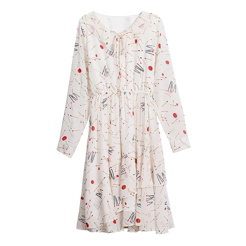 

2021 Vintage Female White Print Chiffon Sexy Mini Dress Spring Casual Plus Size Long Sleeve Dresses Elegant Women Party Vestidos