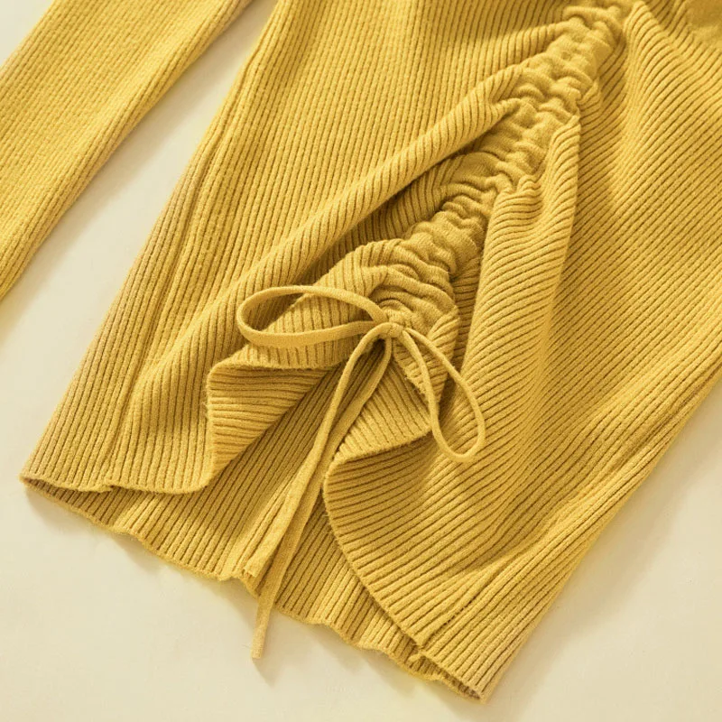 

Drawstring Sweater For Women Fall 2019 New Basic Slim Fit Long Sleeve Thin Knit Tops Office Lady OL Base Knitwear Ribbed Sweater