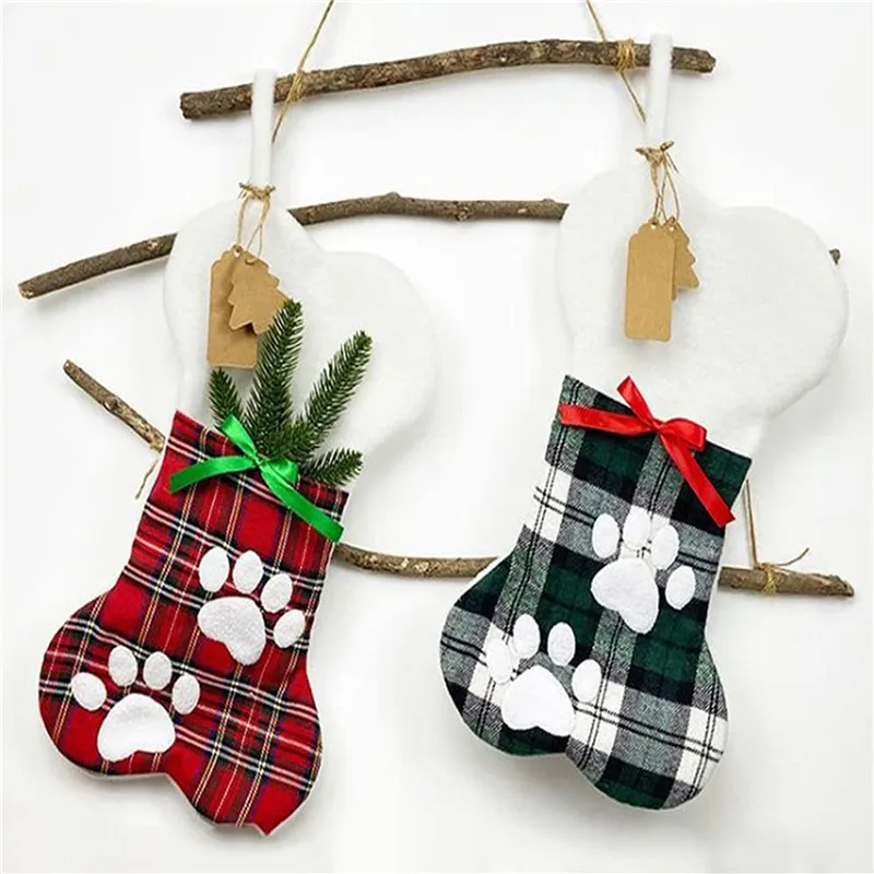 

Милый Рождественский носок с подвесным кольцом, клетчатый узор, декоративные товары для домашних животных, украшение