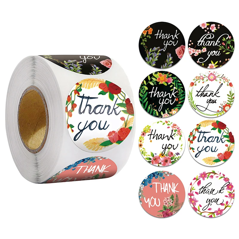 

500pcs/roll Flower Thank You Stickers Wedding Envelope Seals Package Sticker