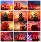 Алмазная вышивка парусник, Набор для вышивки крестиком, полная выкладка, мозаика, лодка, морской пейзаж, искусство, домашний декор