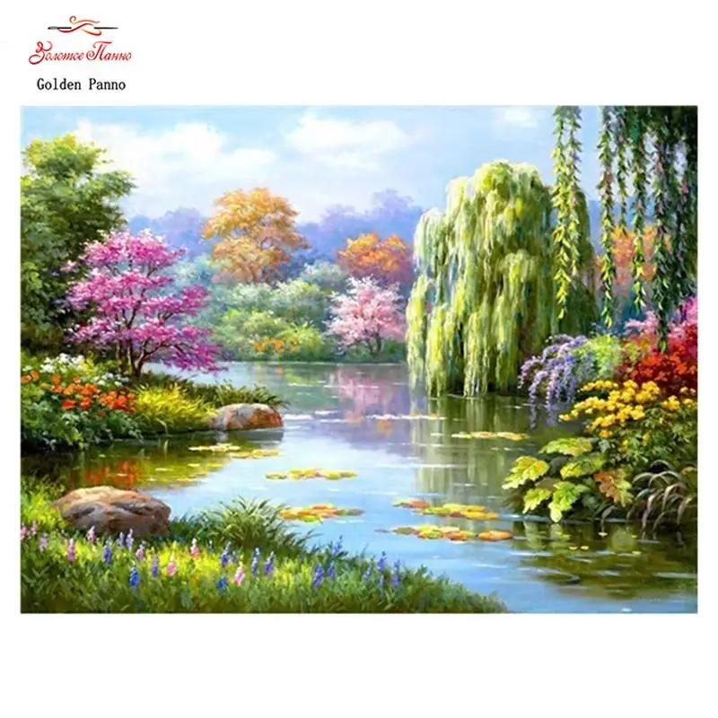 Diamond Mosaic Willow Lake Landscape 5d Diamond Painting Full Drill  Diamond