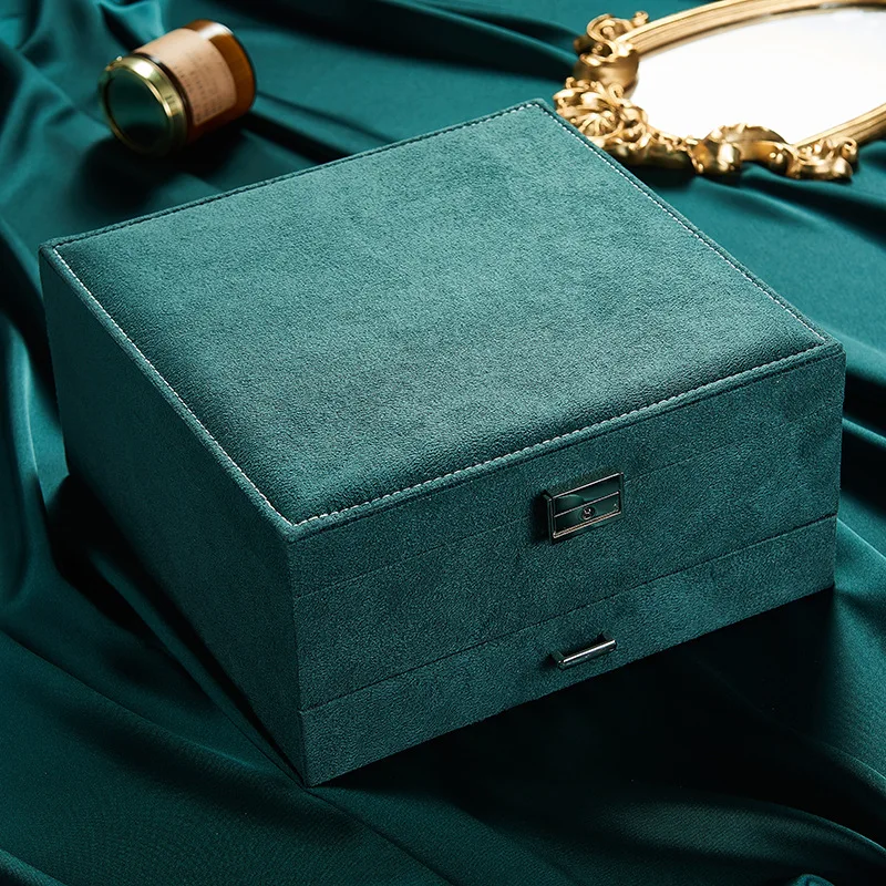 Three-Ayers Flannel Jewelry Organizer Box Oversize Premium Necklaces Earrings Rings Women Large Storage Case with Lock