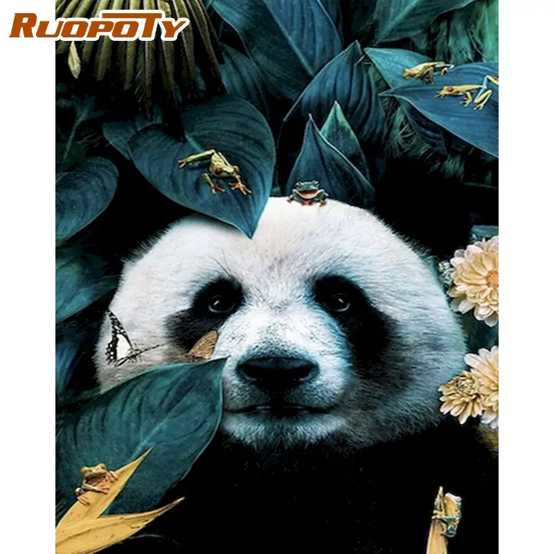 

RUOPOTY DIY acrylic Painting By Numbers Animals On Canvas Frameless pictures by numbers Kits Panda For Home Decor Unique Gift